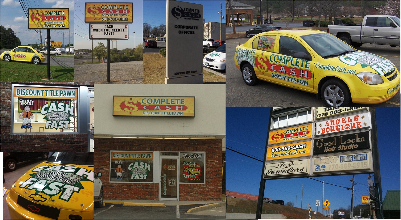 Collage of COmplete Cash Signs by Signs and More Inc