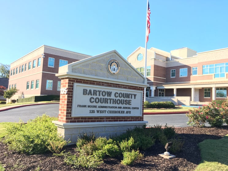 Bartow County - Frank More Courthouse -Monument Sign - Dimensional Letters - Bronze Seal with landscaping